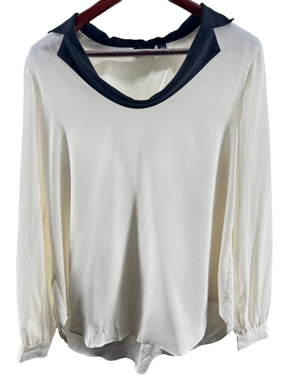 Allen B By Allen Schwartz White Long Sleeve Collared Blouse Women's Size Large